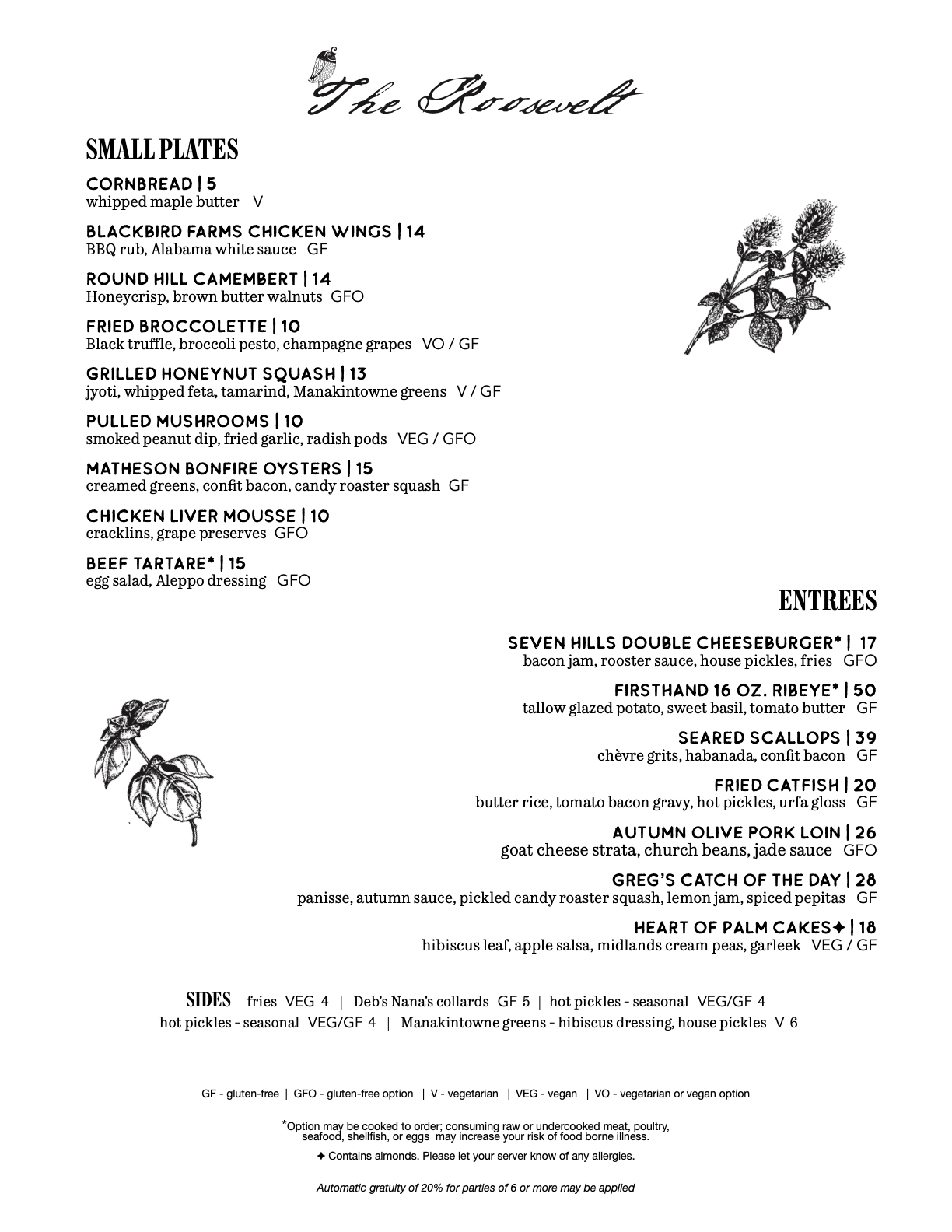 The Roosevelt - Our Menu