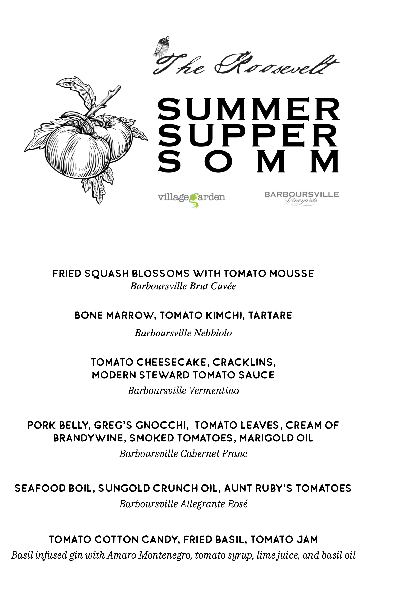 The Roosevelt SUMMER SUPPER SOMM TOMATO DINNER